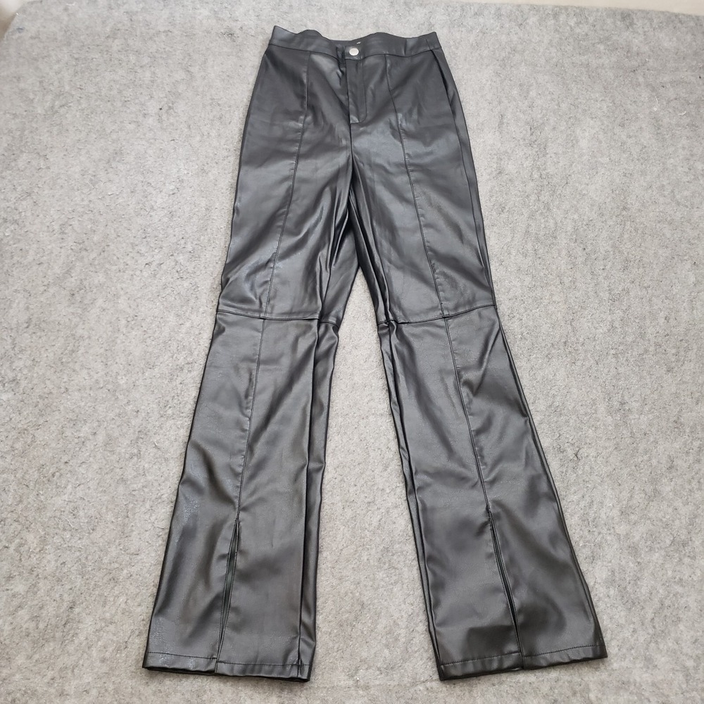 Missguided Pants Womens 4 Petite Black Straight Faux Leather Ankle Slit Ladies